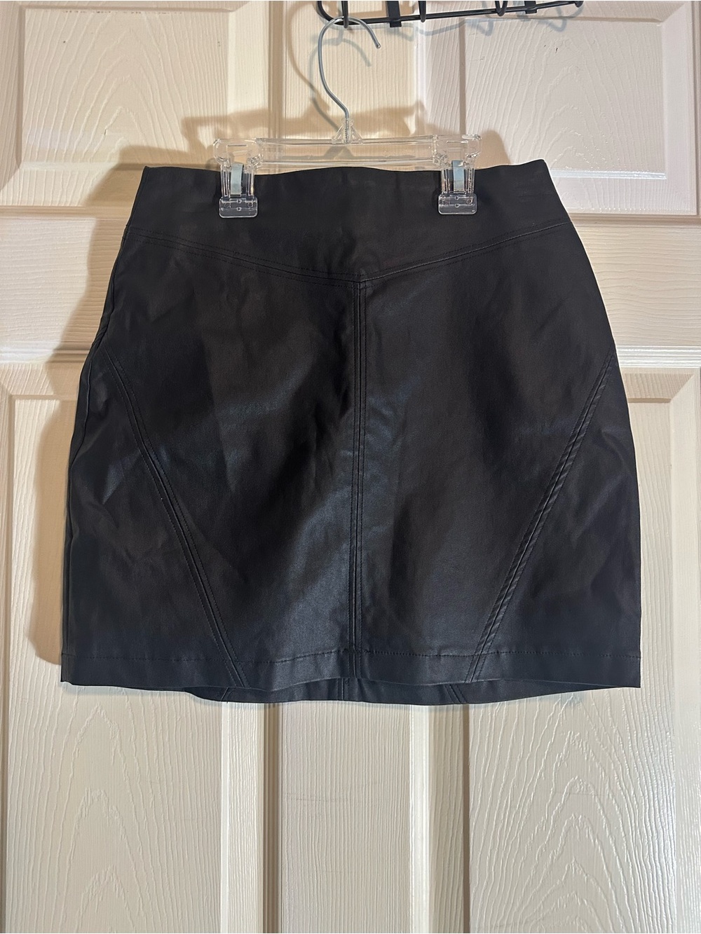 GB girls Black Faux Leather Mini Skirt with Panel Stitching